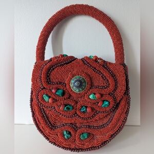 Beaded Red and Turquoise Accent Women's Handbag